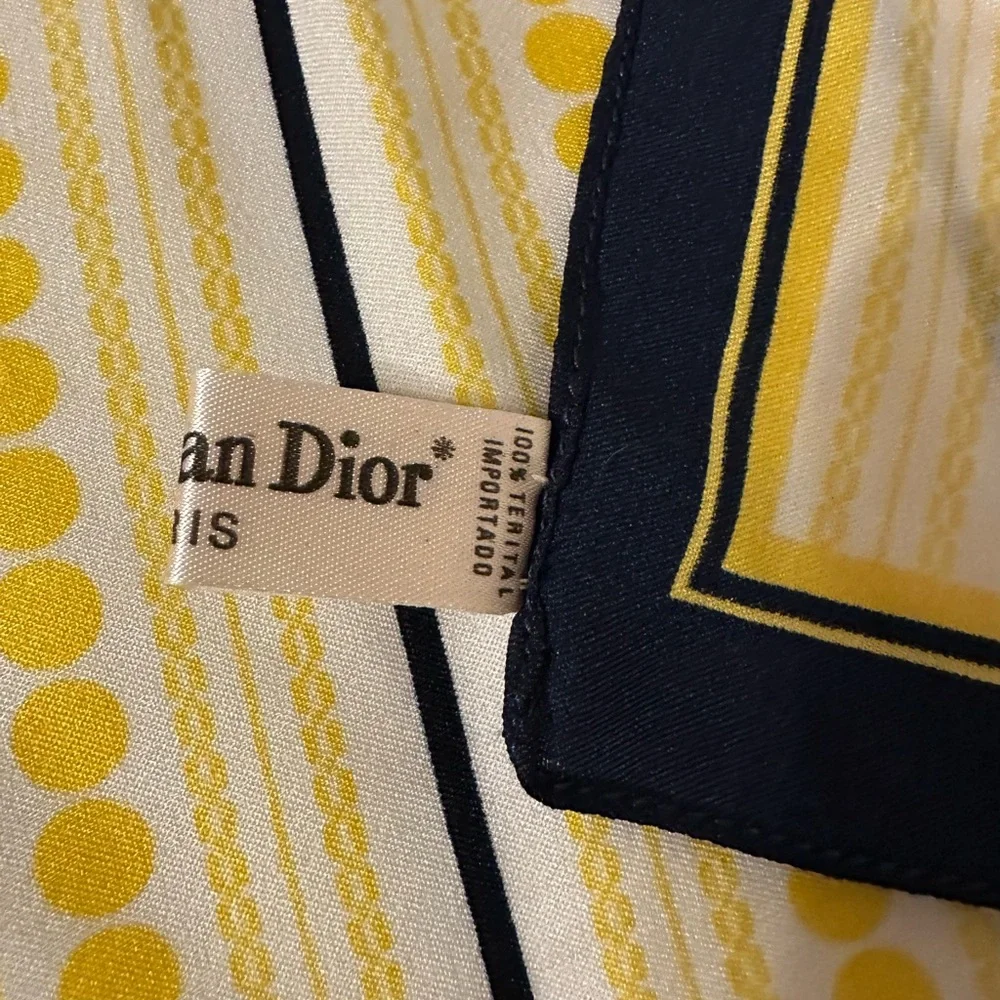 Vintage Christian Dior Silk Scarf Navy Blue Yellow 20